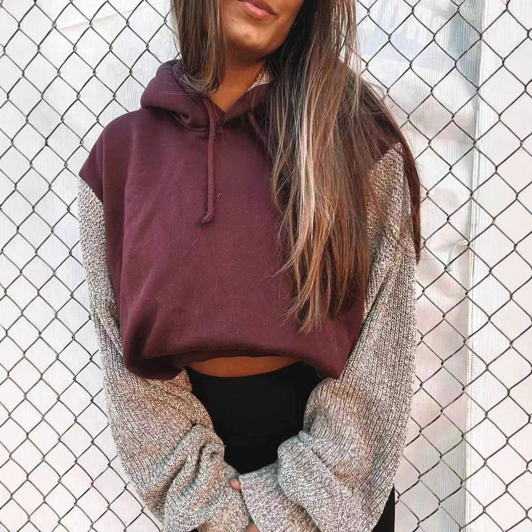 Damen lässiger Kapuzenpullover mit strukturierten Ärmeln Drune