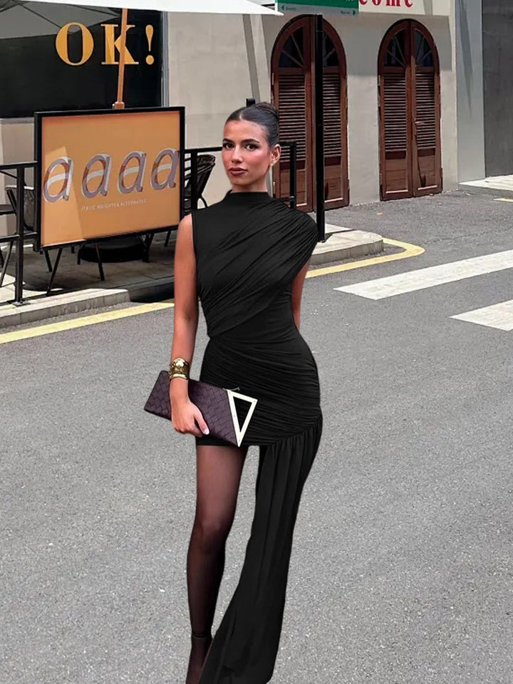 Damen Couture-Minikleid mit asymmetrischem Schnitt und Raffungen Drune