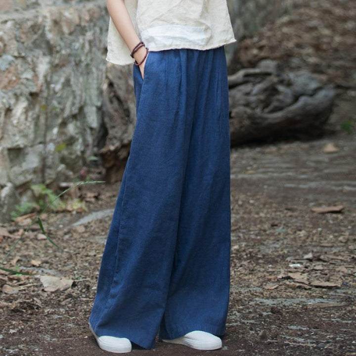 Damen weit geschnittene Leinenhose mit elastischem Bund und praktischen Taschen Drune