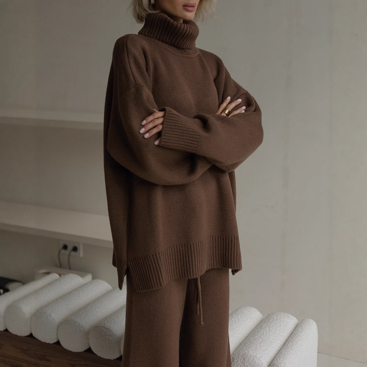 Damen gemütlicher Oversized Pullover mit hohem Kragen Drune