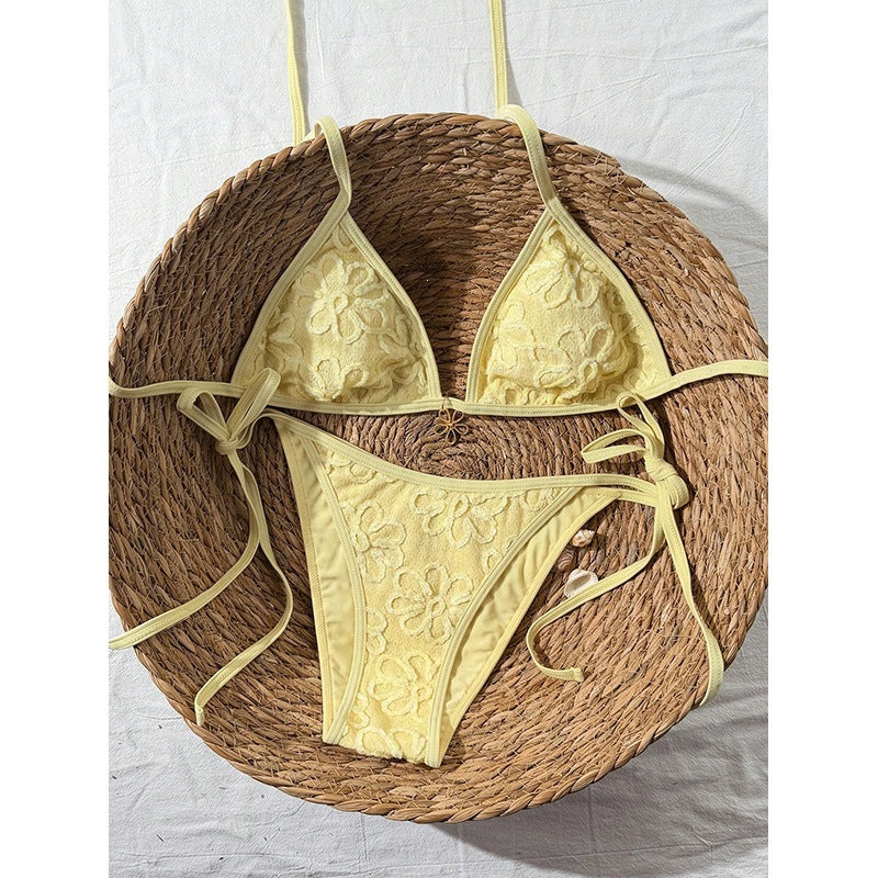 Damen Triangel-Bikini mit floralem 3D-Muster Drune