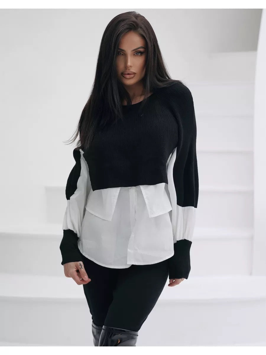 Damen modischer cropped Pullover mit innovativen Layering-Details Drune