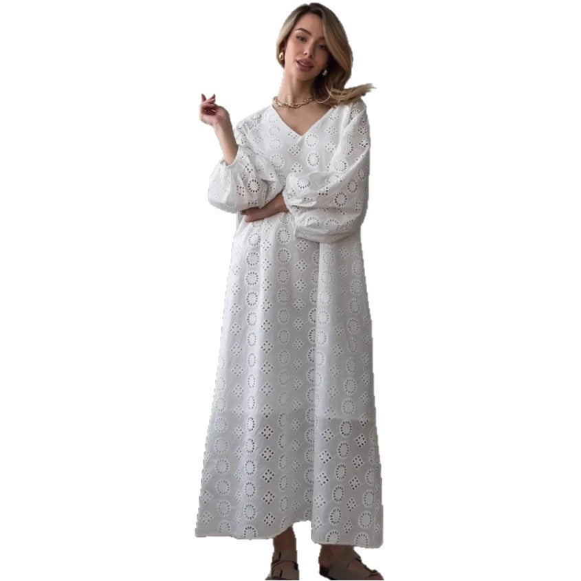 Damen Elegantes Luftiges Strandkleid mit Stickereidetails Drune