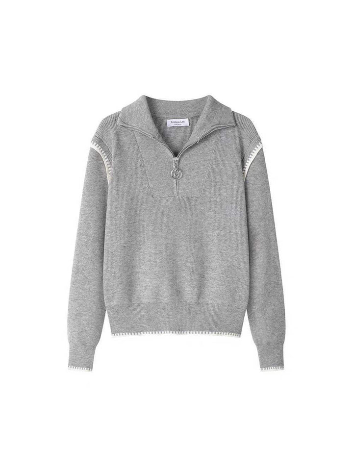 Damen Strickpullover mit hohem Kragen und Reißverschluss Drune