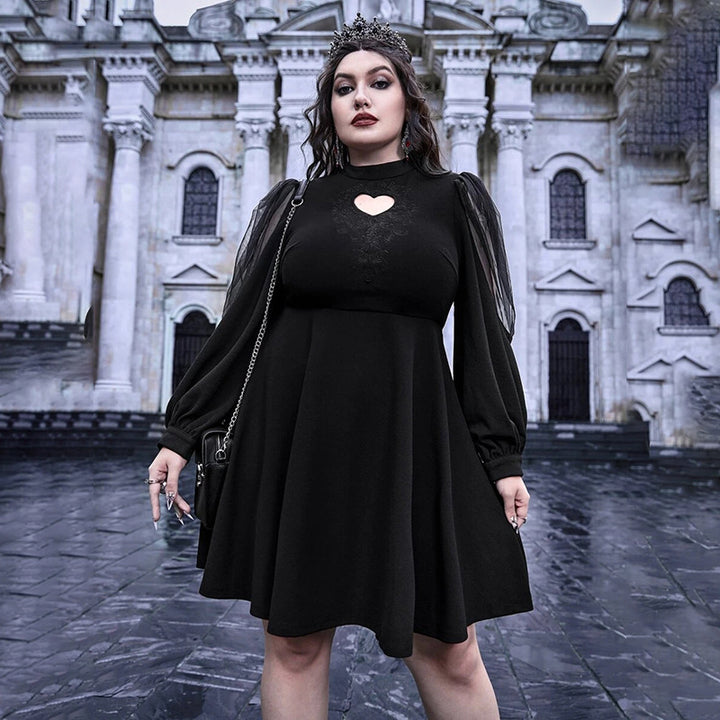 Damen verspieltes Kleid mit herzförmigem Ausschnitt und transparenten Puffärmeln Drune