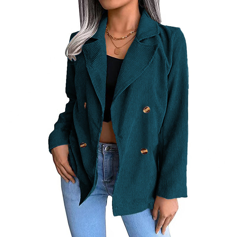 Damen modische Cordjacke mit doppelter Knopfleiste Drune