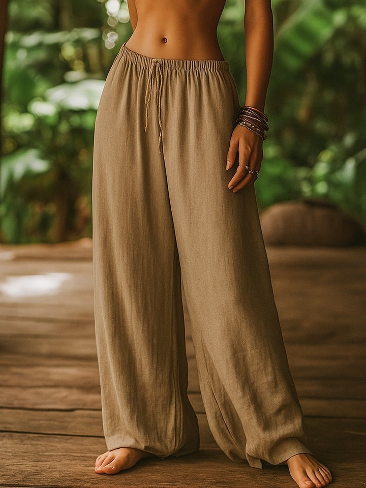 Damen Weit geschnittene Sommer-Hose mit elastischem Bund und Kordelzug Drune