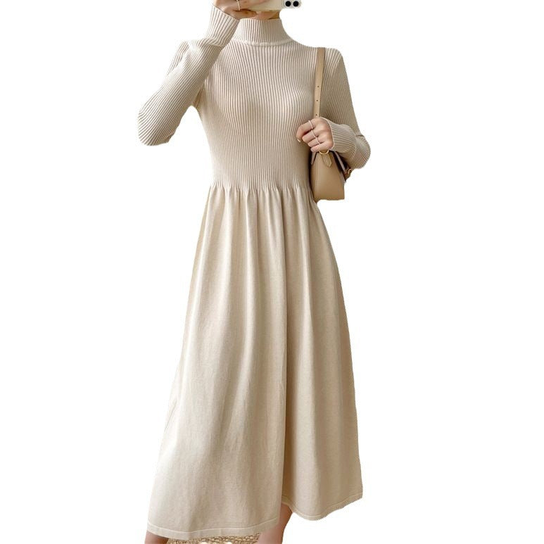 Damen Elegantes Maxikleid mit hohem Kragen und elastischem Bund Drune