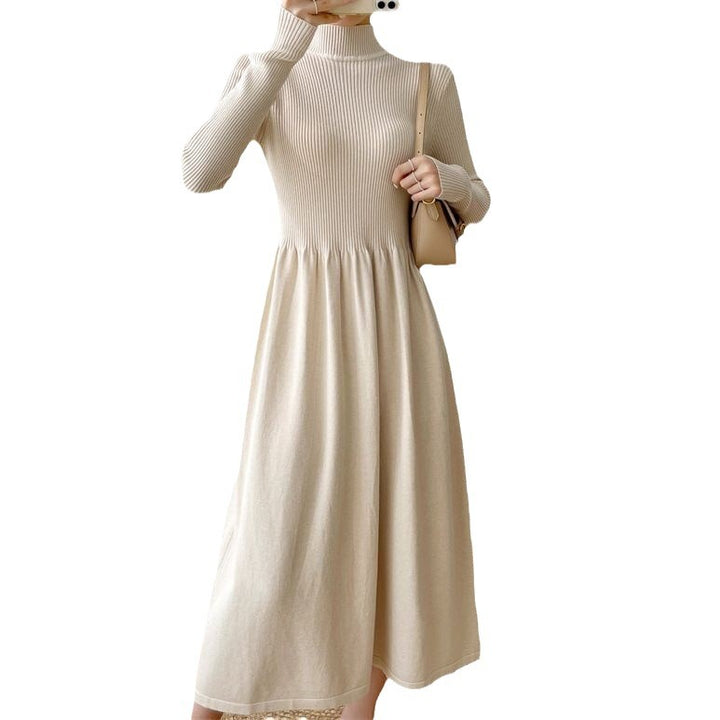 Damen Elegantes Maxikleid mit hohem Kragen und elastischem Bund Drune