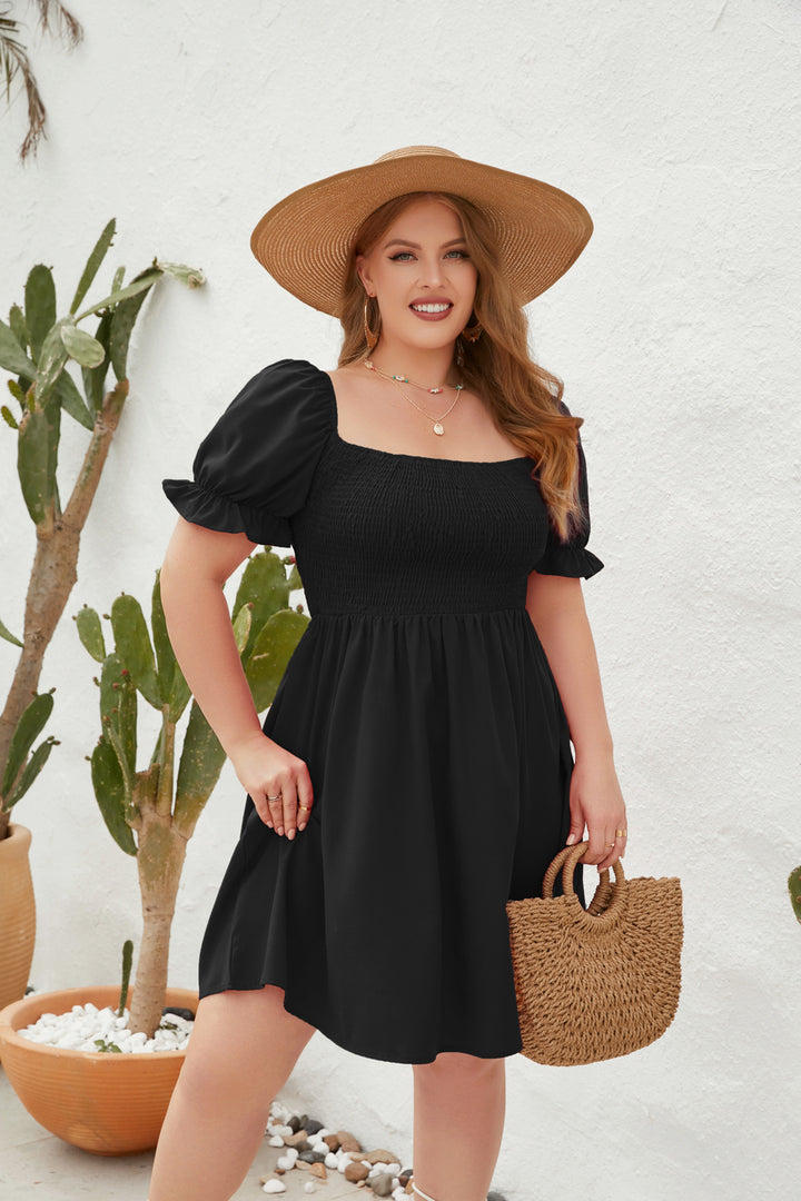 Damen Leichtes Sommerkleid mit schulterfreier Passform und voluminösen Puffärmeln Drune