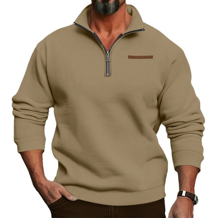 Herren nan kurzer Reißverschluss-Pullover mit Stehkragen, Kinnschutz und dezenter Brustpaspel Drune