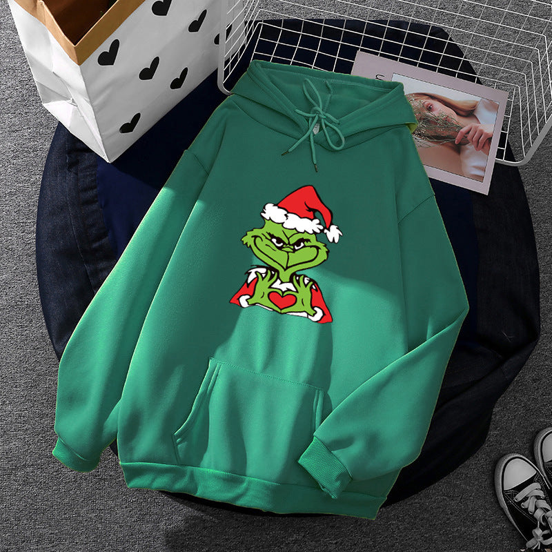 Damen Komfortabler Kapuzenpullover mit Grinch-Motiv Drune