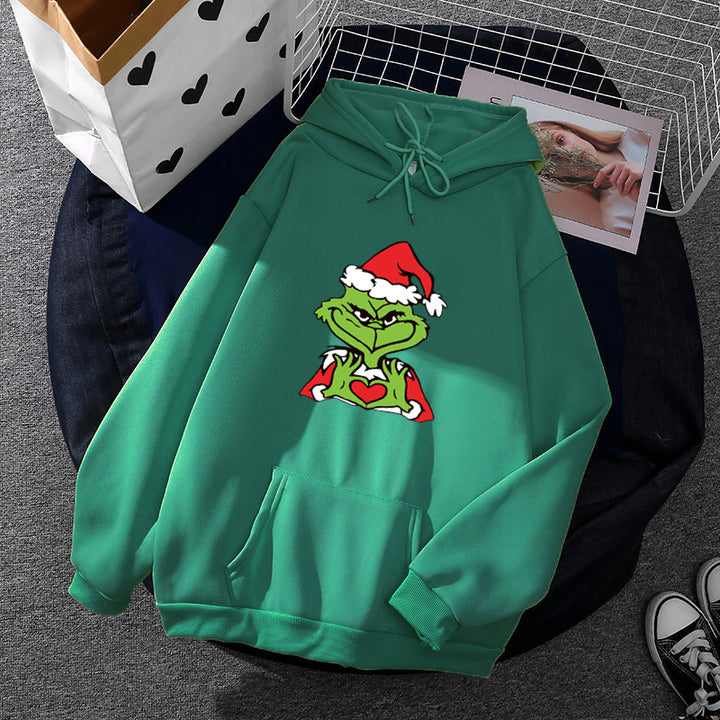 Damen Komfortabler Kapuzenpullover mit Grinch-Motiv Drune