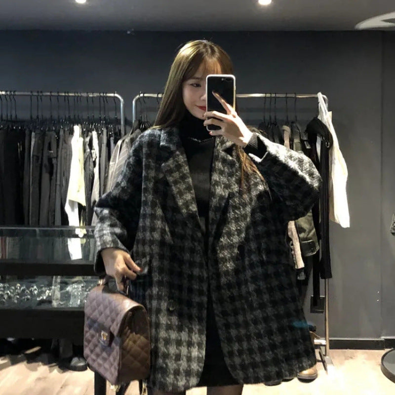 Damen Oversized Karomantel mit doppelter Knopfleiste Drune