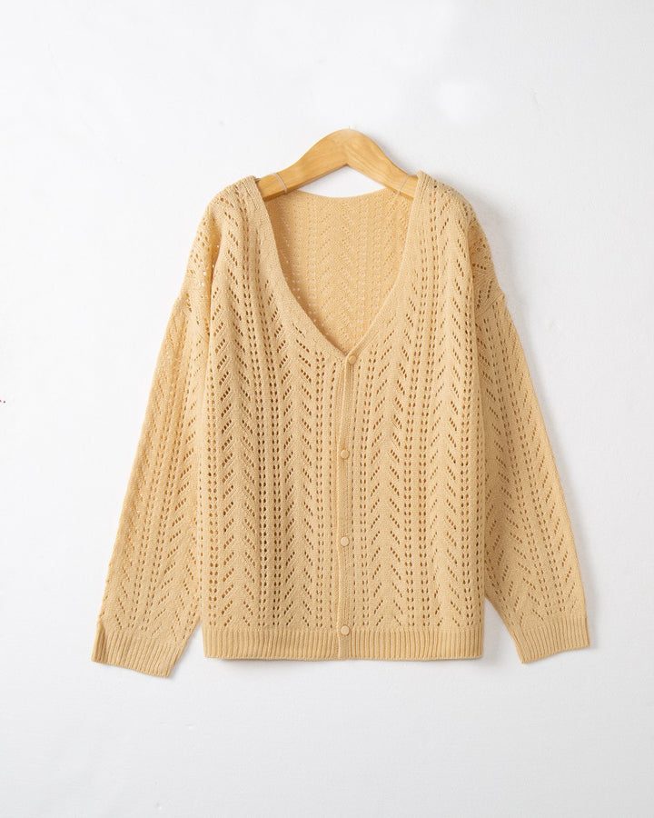 Damen Strickcardigan mit luftiger Lochmusterung und V-Ausschnitt Drune