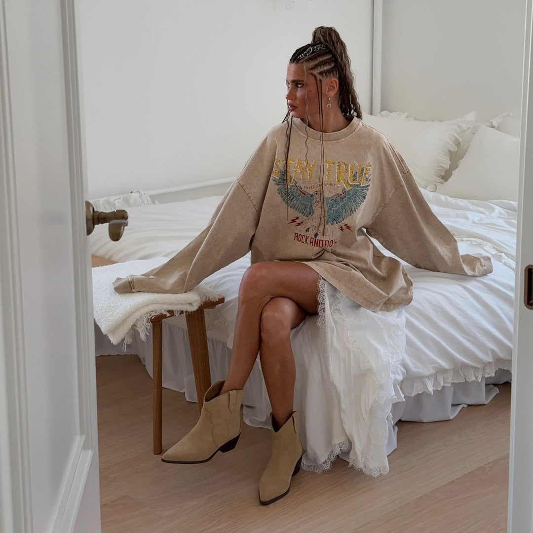 Damen Oversized Sweatshirt mit grafischem Print und lässigem Schnitt Drune