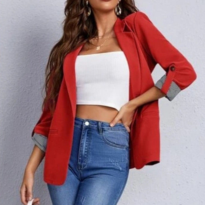 Damen nan taillierter Casual-Blazer mit umschlagärmeln und dekorativem Knopfdetail Drune