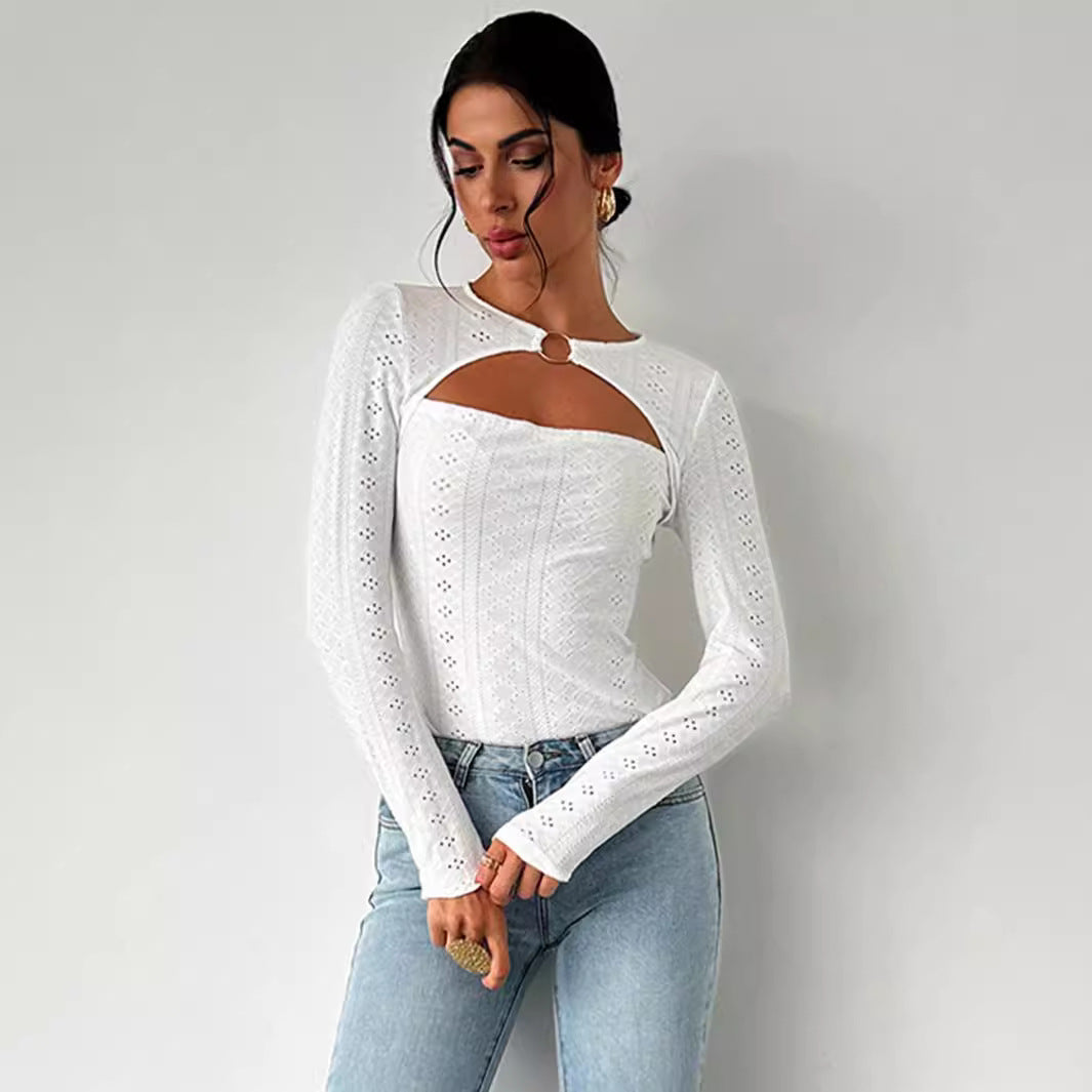 Damen Langarmshirt mit dekorativen Cut-Out-Details und angenehmem Baumwollstoff Drune