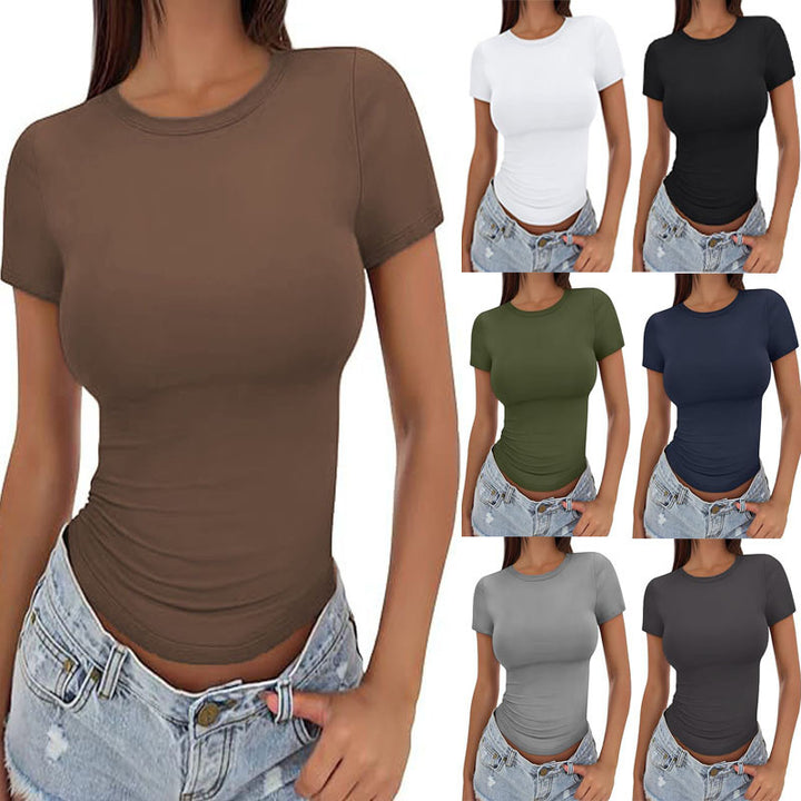 Damen figurbetontes Kurzarm-T-Shirt aus elastischem Material Drune