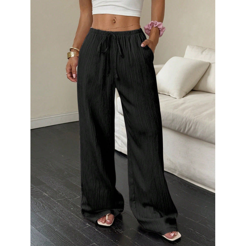 Damen lässige und weite Freizeit-Hose mit elastischem Bund und Bindegürtel Drune