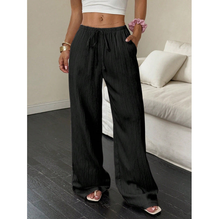 Damen lässige und weite Freizeit-Hose mit elastischem Bund und Bindegürtel Drune