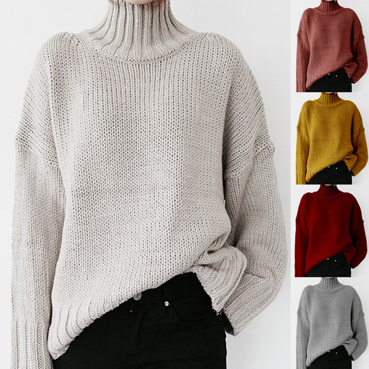 Damen Grober Strickpullover mit hohem Kragen und lässigem Schnitt Drune