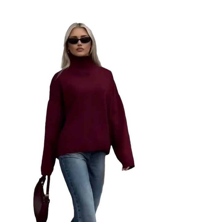 Damen Oversized Pullover mit hohem Kragen aus hochwertiger Baumwolle Drune