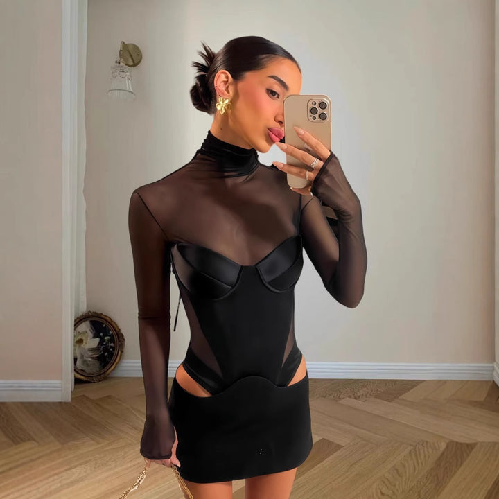 Damen Figurbetontes Kleid mit transparenten Einsätzen und rautenförmigen Cut-Outs Drune