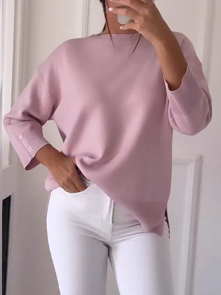Damen Lässiger Oversized Pullover mit asymmetrischem Schnitt und Knopfdetails Drune