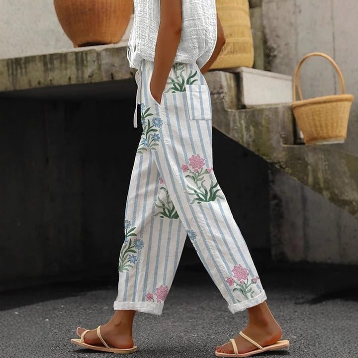 Damen Weite Leinenhose mit Streifenmuster Drune