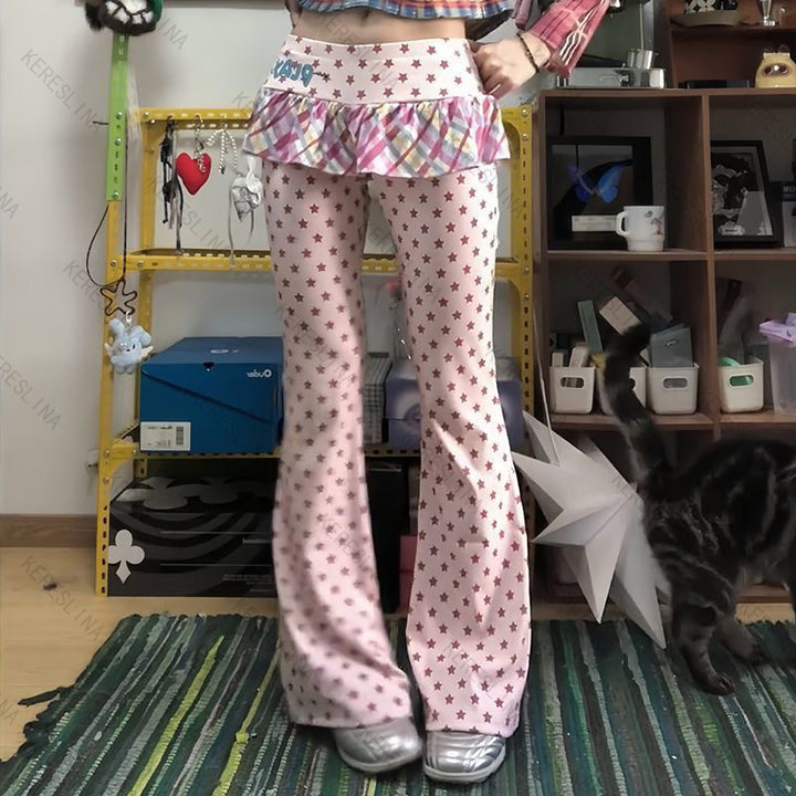 Damen Figurbetonte Flared-Hose mit Rüschendetail Drune