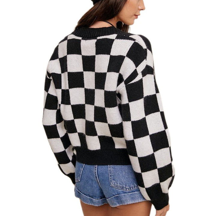 Damen Karierten Strickjacke Drune