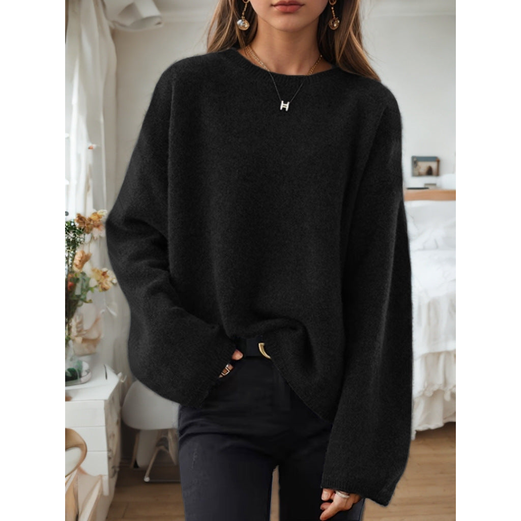 Damen nan lässiger Oversize-Strickpullover mit Rundhalsausschnitt und überschnittener Schulterpartie Drune