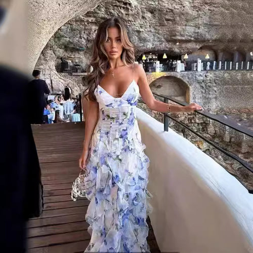 Damen Langarmkleid mit floralem Design und Rüschendetails Drune
