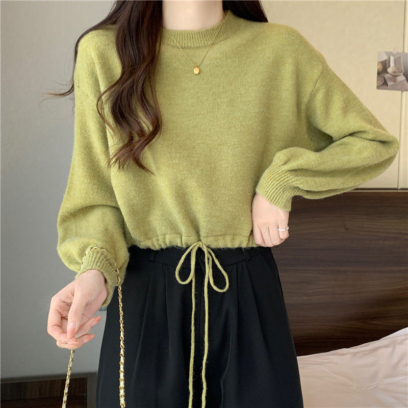 Damen lässiger Pullover mit Kordelzug und voluminösen Ärmeln Drune
