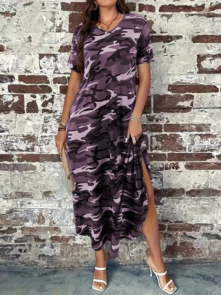Damen Maxikleid mit lässigem Camouflage-Design und praktischen Taschen Drune