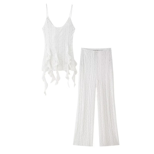 Damen elegante Palazzo-Hose mit floralem Spitzenmuster Drune