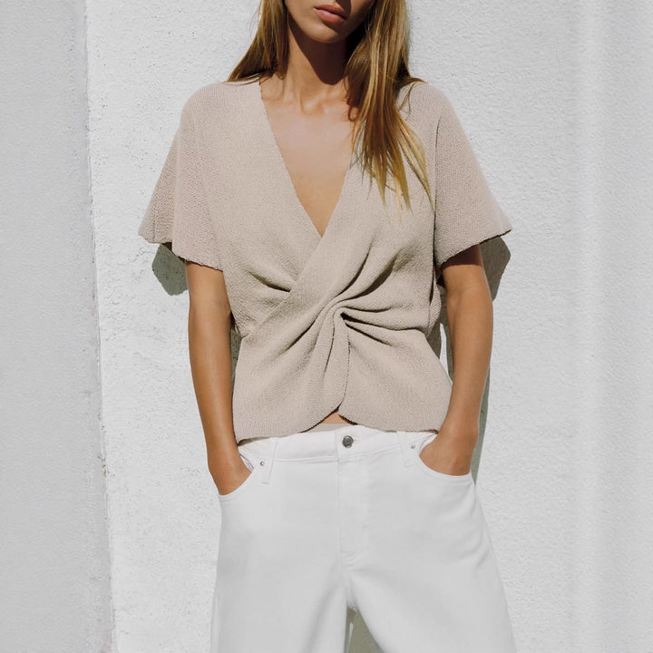 Damen luftiges Wickeloberteil mit eleganter Drapierung Drune