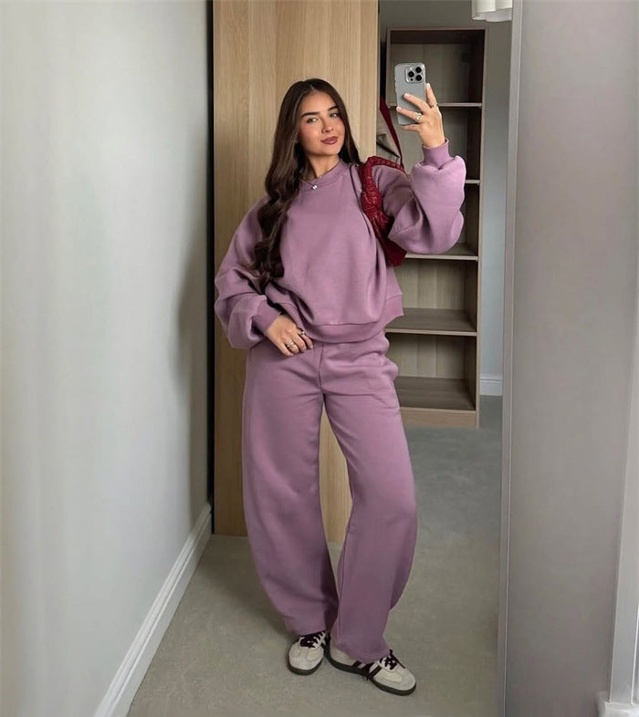 Damen lässiger Fleece-Sweat-Anzug mit elastischem Bund Drune