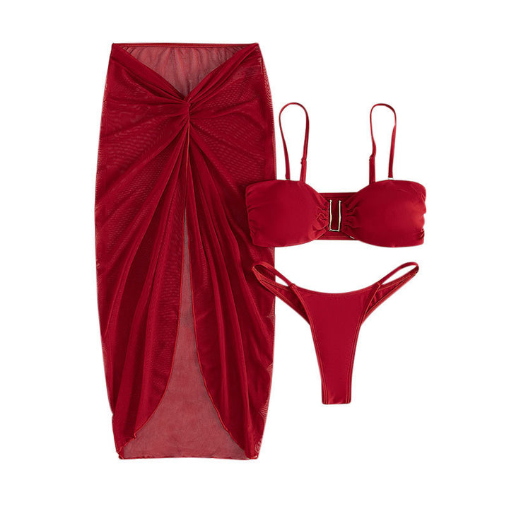 Damen Bandeau-Bikini mit knotenförmigem Design und schickem Wickelrock Drune
