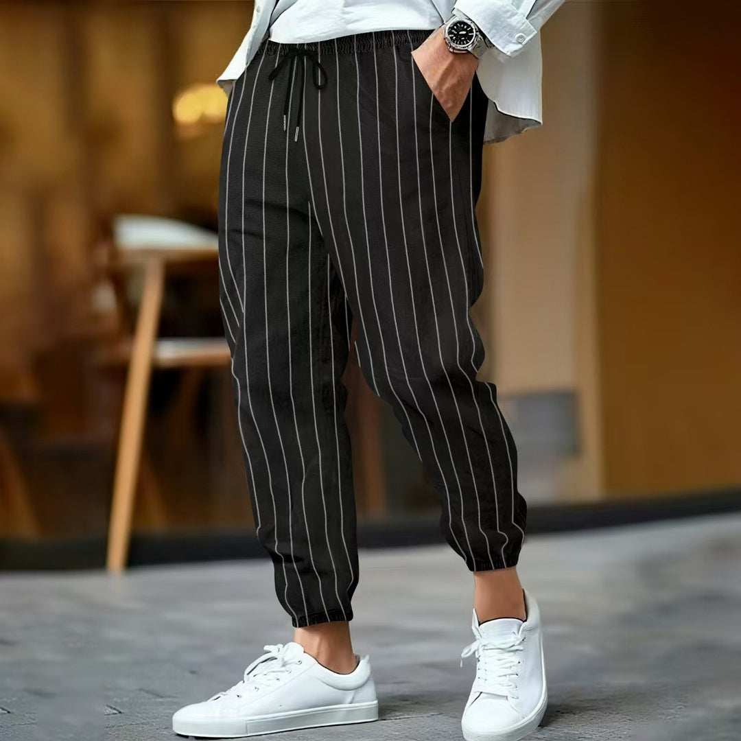 Damen lässige Streifenhose mit elastischem Bund und seitlichen Eingrifftaschen Drune