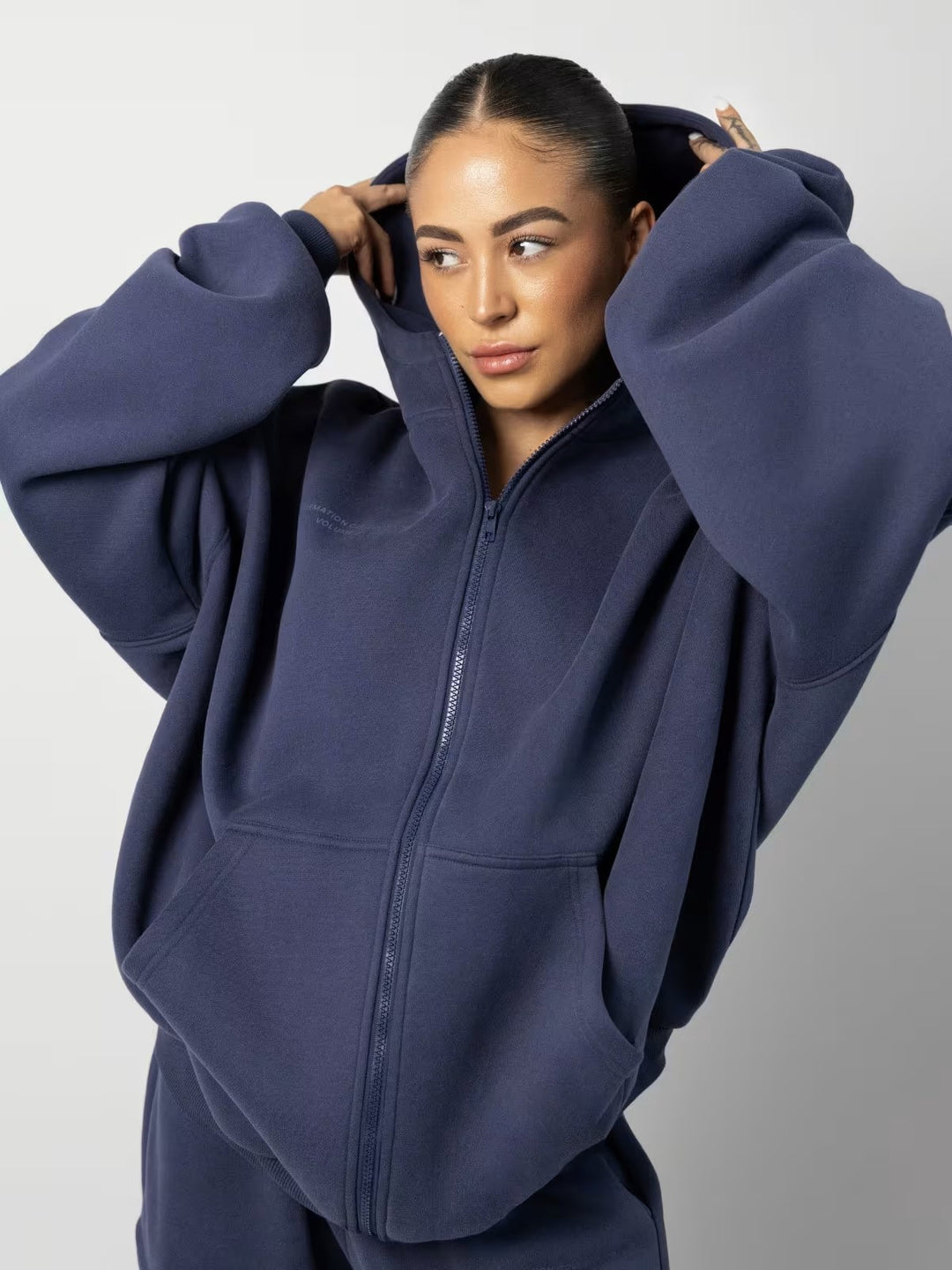 Damen Fleece-Loungewear-Anzug mit hohem Kragen Drune