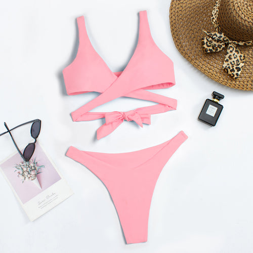 Damen asymmetrischer Hochgeschnittener Bikini mit innovativem Wickel-Design Drune