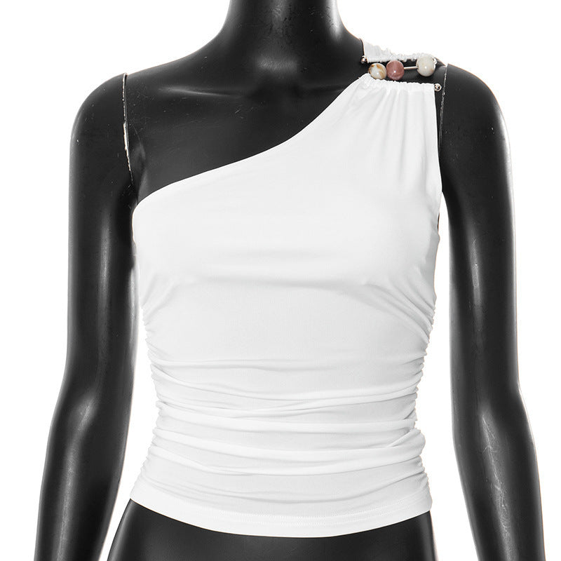 Damen asymmetrisches Trägeroberteil mit dekorativen Knopfdetails und figurformendem Design Drune