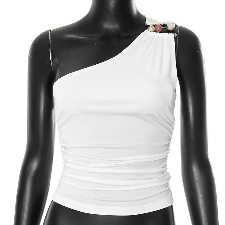 Damen asymmetrisches Trägeroberteil mit dekorativen Knopfdetails und figurformendem Design Drune