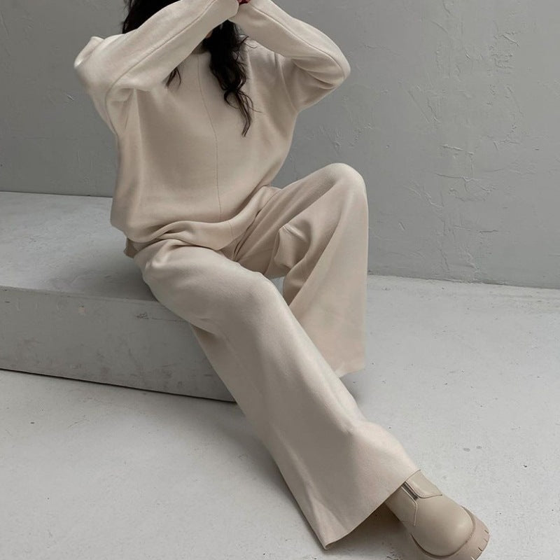 Damen lässiges Sweatshirt-Set mit weitem Schnitt und hohem Kragen Drune