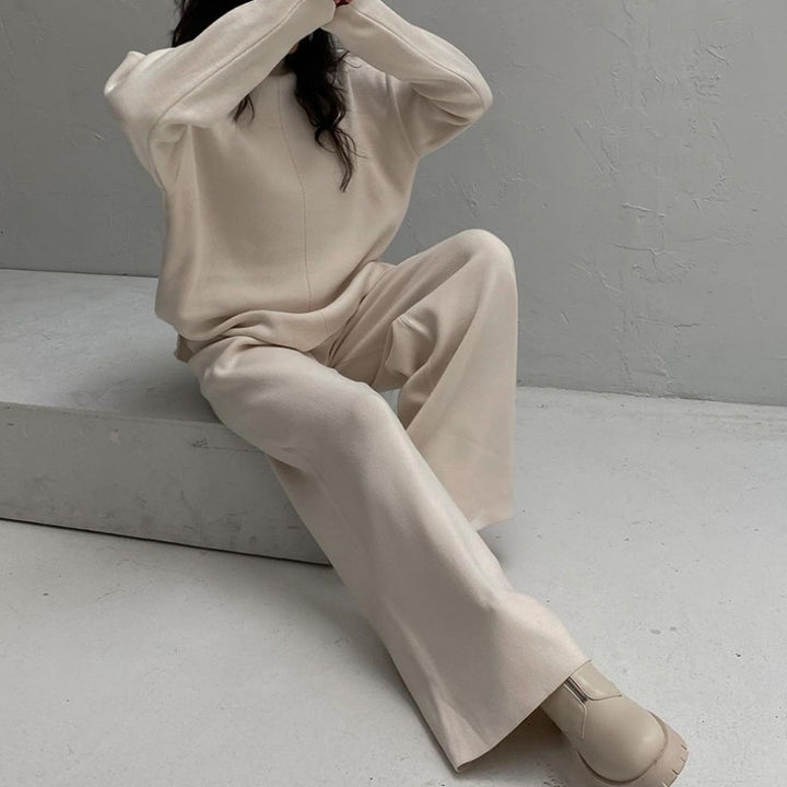 Damen lässiges Sweatshirt-Set mit weitem Schnitt und hohem Kragen Drune