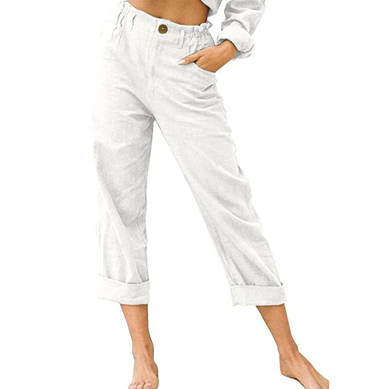 Damen lässige Leinenhose mit elastischem Bund Drune