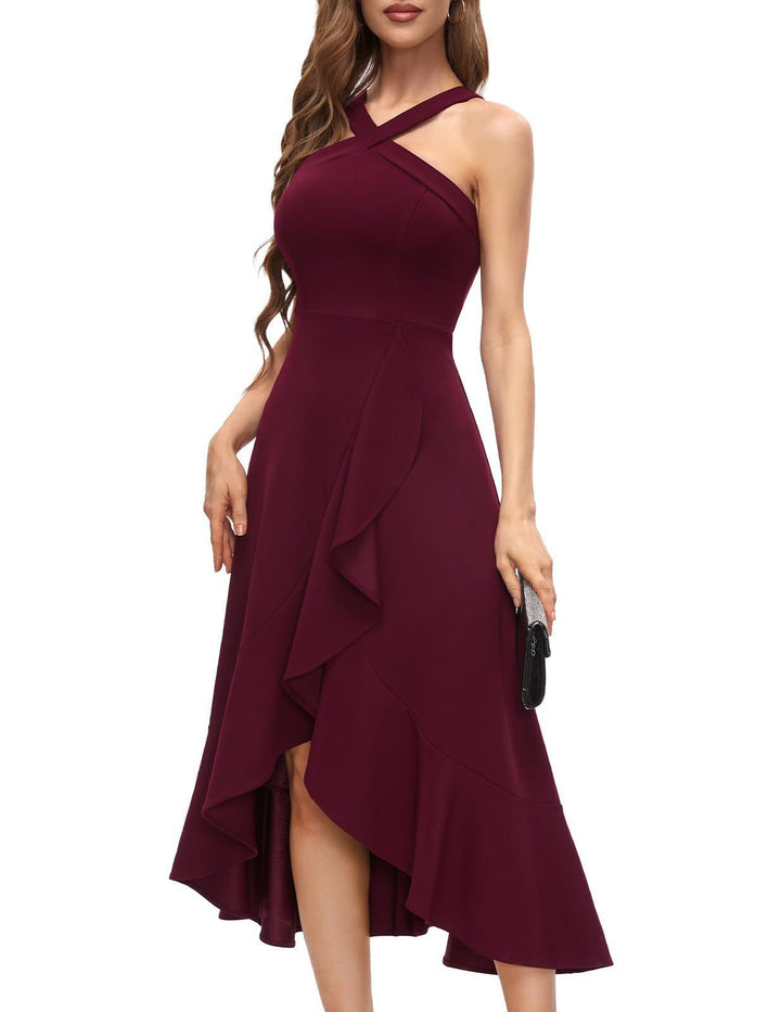 Damen Asymmetrisches Langen Abendkleid mit Drapierung Drune