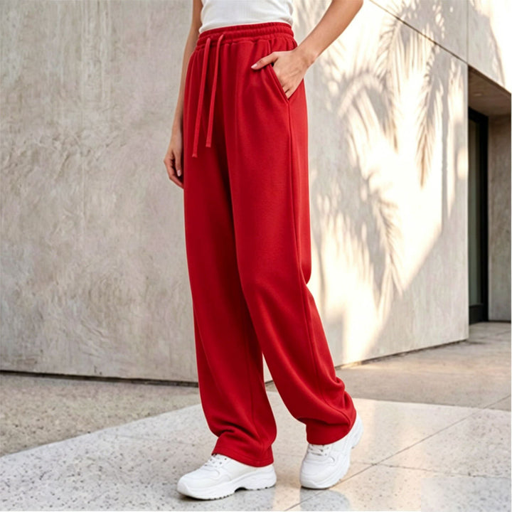 Damen nan weite Loungepalazzo-Hose mit hohem Komfortbund, Kordelzug, seitlichen Eingrifftaschen und dekorativer Seitennaht Drune